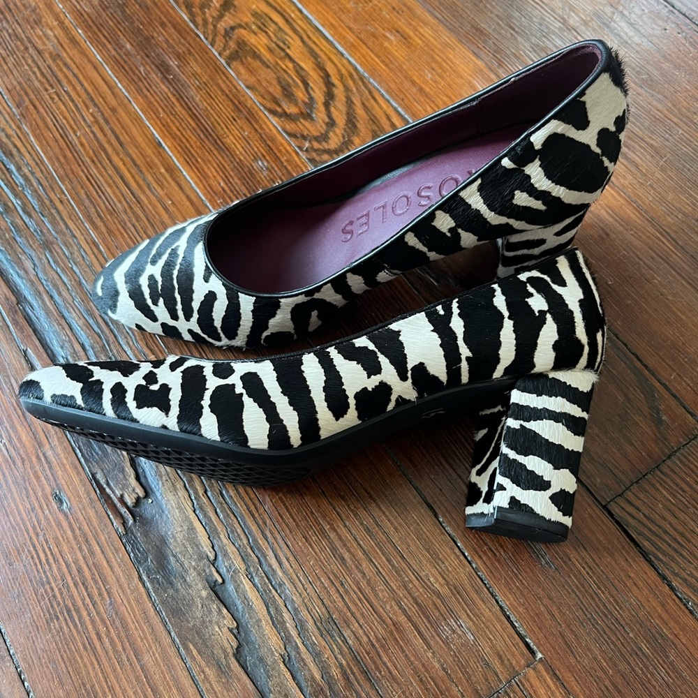 AEROSOLES Betsy Black and White Zebra Print Heels calf hair